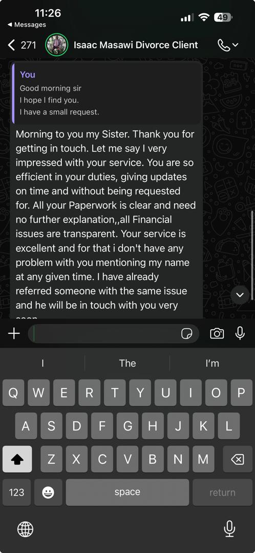Client Testimonial from Isaac Masawi